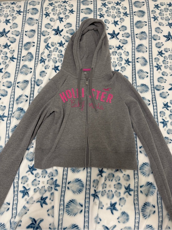 Hollister Tops - Hollister Gray Hoodie with Pink Trim and Logo